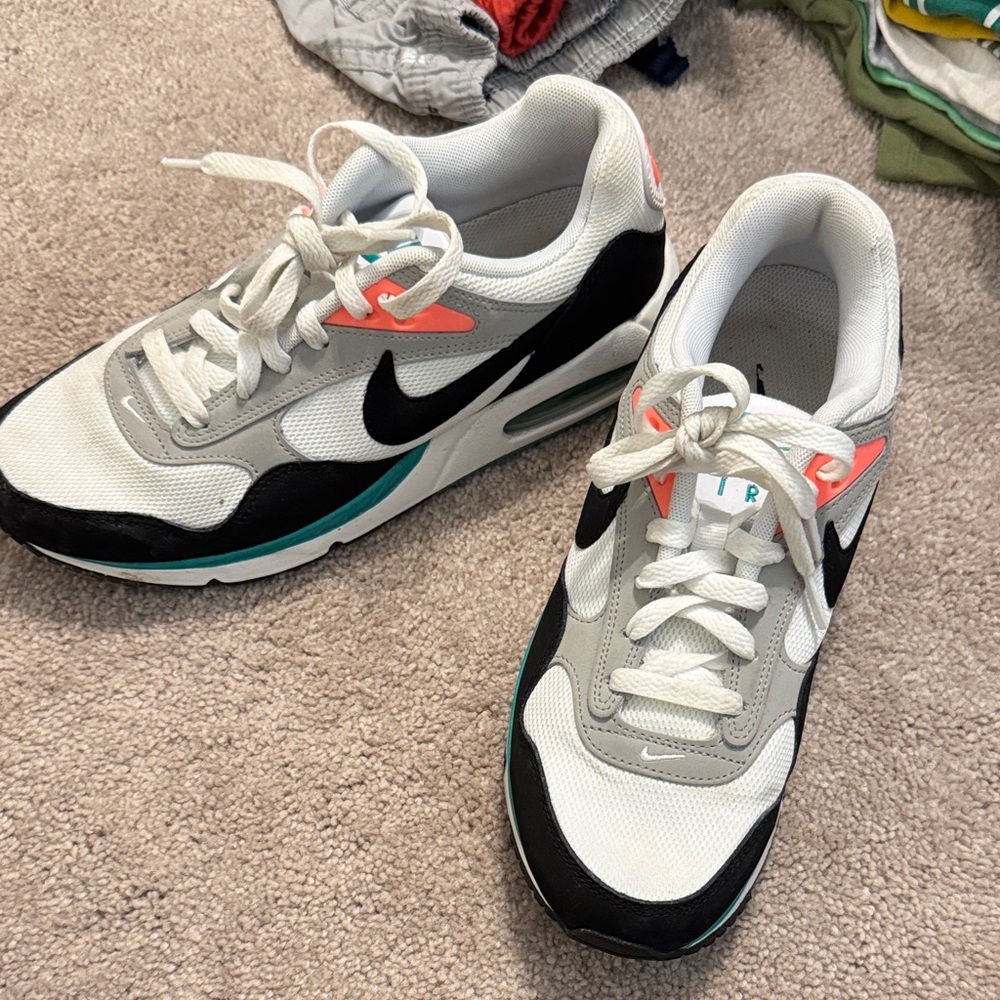Nike Air White and Black Sneakers with Coral and Teal Accents